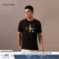 Calvin Klein【彩虹系列】Jeans24夏季男士ck渐变印花纯棉短袖T恤40BM828 BAE-太空黑 XL