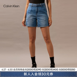 Calvin Klein Jeans24早秋女士棉亚麻复古系带ck高腰阔腿牛仔短裤J223958 1A4-牛仔浅蓝 25