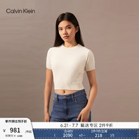 Calvin Klein Jeans24早秋女士休闲通勤ck刺绣字母圆领短袖针织衫J224353 YBI-牛乳白 S