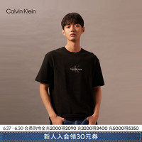 Calvin Klein Jeans24早秋男士休闲网格纹理ck刺绣纯棉重磅短袖T恤J325645 BEH-太空黑 M