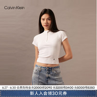 Calvin Klein Jeans24早秋女士简约ck刺绣螺纹拉链半开襟短袖T恤J223564 YAF-月光白 M