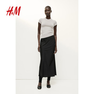 H&M2024夏季女装时尚休闲百搭柔软汗布修身T恤1142908 浅米灰色 165/96 M