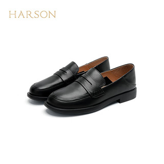 哈森可踩跟两穿JK制服鞋牛皮乐福鞋通勤低跟皮鞋女单鞋HS230602 黑色 36