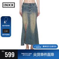 英克斯（inxx）时尚潮牌包臀鱼尾牛仔裙女半身中长裙XXE2030312 牛仔蓝色