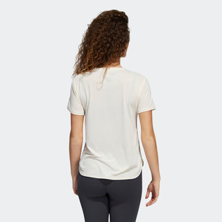 adidas简约速干运动上衣圆领短袖T恤女装夏季阿迪达斯 米色/白 XS