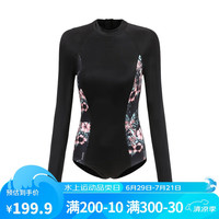迪卡侬泳衣女夏游泳衣裙2022OVOT黑色碎花连体_带胸垫L-4557458