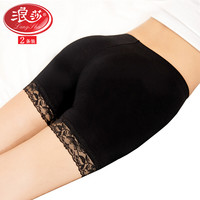 2条 浪莎女士三分裤无缝冰丝夏季薄款高腰无痕防走光内裤四角收腹保险打底裤 蕾丝花边黑+肤各1条 均码