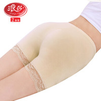 2条 浪莎女士三分裤无缝冰丝夏季薄款高腰无痕防走光内裤四角收腹保险打底裤 蕾丝花边肤2条 均码