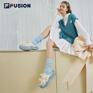 FILA FUSION斐乐潮牌硬糖女鞋运动拖鞋秋季休闲厚底鞋子 奶白/以太蓝-GE 38.5