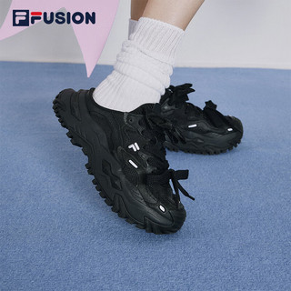 FILA FUSION斐乐潮牌硬糖女鞋运动拖鞋秋季休闲厚底鞋子 黑-BK 35.5