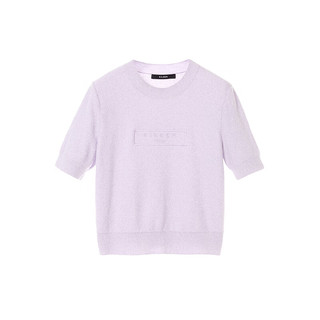 朗姿【意大利设计】法式圆领短袖气质上衣女2024年夏季针织衫 粉紫色 M