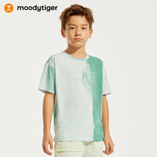 moodytiger男童短袖24夏季吸湿排汗撞色百搭圆领儿童户外运动T恤 澜漪绿 165cm