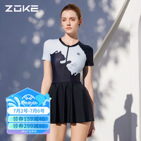 洲克ZOKE泳衣女短袖连体裙摆时尚遮肚显瘦出游温泉度假女士124501530 M