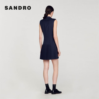 SANDRO2024夏季女装无袖西装领收腰百褶连衣裙短裙SFPRO03581 D234/深蓝色 36