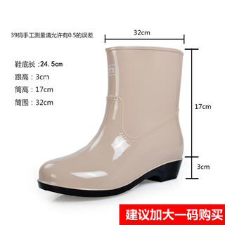 回力雨鞋女士中筒雨天防水不易滑胶鞋耐磨雨靴HXL5Z3 卡其 40 