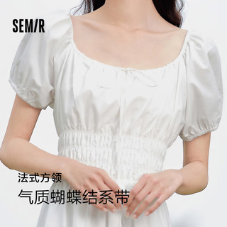 森马（Semir）连衣裙女温柔气质白月光2024夏季法式方领收腰中长裙107424114036 本白10102 XS