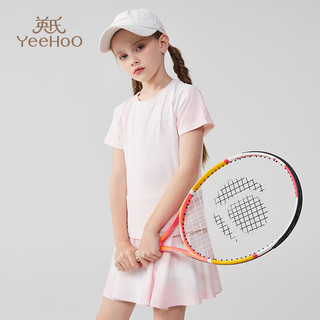 英氏（YEEHOO）女童运动套装儿童短袖半身裙两件套中大童轻薄亲肤夏装 粉色 130 