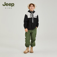Jeep儿童童装外套男女中大童装春秋季款防风外套上衣 黑色 130 