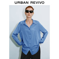 URBAN REVIVO 女士知识分子风通勤压褶开襟衬衫 UWM240010 中蓝 XS