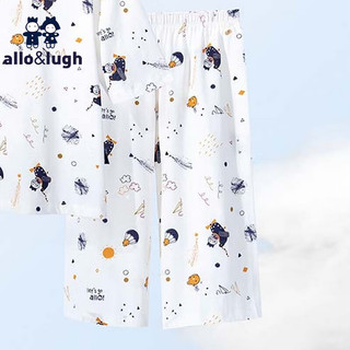 allo&lugh阿路和如童装夏季男童女童短款家居服套装纯棉两件套宽松 白色 120cm
