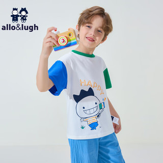 allo&lugh阿路和如夏季童装男童短袖T恤卡通图案夏季宽松舒适 蓝色 90cm