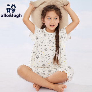 allo&lugh阿路和如童装夏季男童女童短款家居服套装纯棉两件套宽松 乳白色 130cm