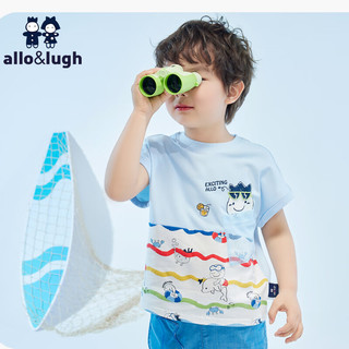 allo&lugh【速干系列】阿路和如2024夏季儿童童装男童短袖t恤休闲透气 蓝色 90cm