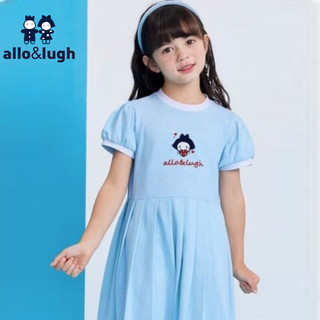 allo&lugh阿路和如夏季儿童童装女童短袖简约连衣裙可爱卡通印花裙 蓝色 150cm