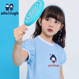 allo&lugh阿路和如夏季儿童童装女童短袖简约连衣裙可爱卡通印花裙 蓝色 110cm