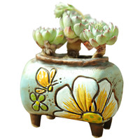 特价韩式手绘多肉花盆陶瓷控型创意拇指盆粗陶透气小花盆清仓