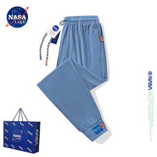 NASA LIKE潮牌联名速干冰丝秋季薄款清凉百塔九分裤男女宽松弹力休闲裤 NASA联名-黑色 L  115-130斤