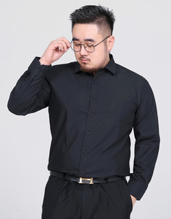 Cszxx大码衬衫男加肥加大胖子宽松纯色防皱免烫长袖白衬衣 职业装 黑色 XL（42）适合140-160斤