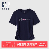 GAP女童2024夏季蝴蝶结亮片logo抽褶T恤儿童装上衣465945 海军蓝 140cm(M)亚洲尺码