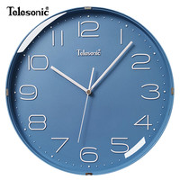 天王星（Telesonic）挂钟12英寸日式简约挂钟家用客厅时钟装饰石英钟卧室时钟表30cm 蓝色30.5CM