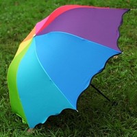 彩虹晴雨两用女学生高颜值手动雨伞男折叠遮阳太阳伞防晒防紫外线