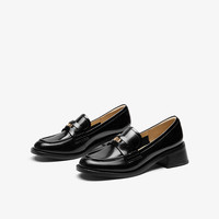 明星同款73hours女鞋风笛乐章2024春夏金币乐福鞋粗跟小皮鞋 黑色 34