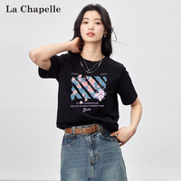 La Chapelle 白色短袖t恤女2024新款宽松洋气百搭夏季圆领印花上衣女