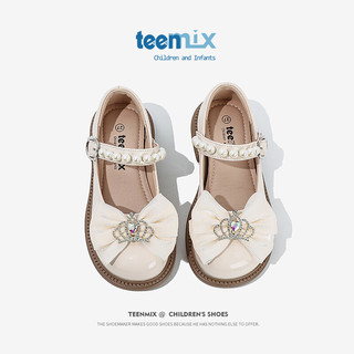 天美意（TEENMIX）天美意童鞋女童小皮鞋黑色宝宝单鞋子儿童公主鞋大童 米色 32码