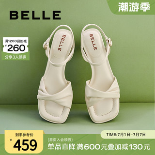 BeLLE 百丽 法式方头一字带凉鞋女款2024夏季新款鞋子粗跟凉鞋A9X1DBL4