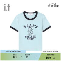 :CHOCOOLATE it 女装撞色包边短袖T恤2024夏季新款青春时尚HD00030 BLX/蓝色 L