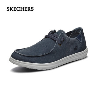 斯凯奇（Skechers）男士帆布鞋软底休闲运动鞋缓震轻便日常健步低帮鞋 BLU蓝色 41