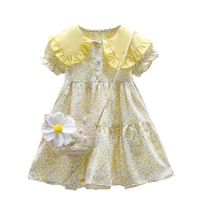 Tasidi-G 洋气连衣裙女童碎花裙2024新款夏装女孩公主裙 黄色(含包包) 120cm