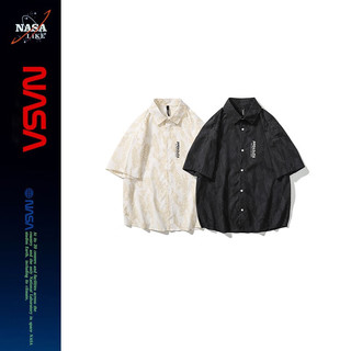 NASA LIKE潮牌衬衫夏季冰丝短袖男女日系宽松休闲衬衣百搭青少年上衣 NASA联名-黑色 4XL（160-180斤） 4XL（180-205斤）
