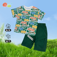 贝贝怡男童套装短袖T恤短裤两件套男孩衣服夏季帅气童装 绿色 110cm