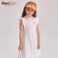 PawinPaw卡通小熊童装2024年夏季女童撞色polo领连衣裙小飞袖 Ivory象牙色/39 120