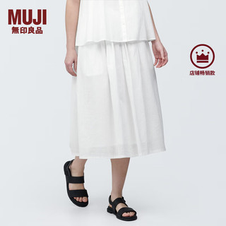无印良品（MUJI）女式 强捻抽褶裙长半身裙纱裙薄荷曼波风纯棉全棉裙子BE1QZC4S 白色 XL 165/74A