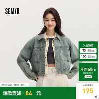 森马（Semir）【含莱赛尔】牛仔外套女宽松落肩做旧夹克2024秋工装口袋外穿 牛仔黄泥染80325 175/96A/XXL