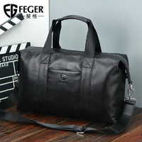 FEGER 斐格 真皮旅行包男手提男士旅行袋大容量行李包出差运动健身包拉杆男包 经典黑