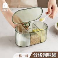 咚西 调料盒家用厨房盐调味罐收纳盒味精香调料瓶一体多格组合套装 透明绿