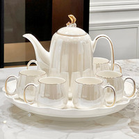 蕊顺高档轻奢风茶具茶杯套装结婚送新人乔迁之喜客厅茶几待客水具 尊贵珠光白茶具套装【礼盒装】